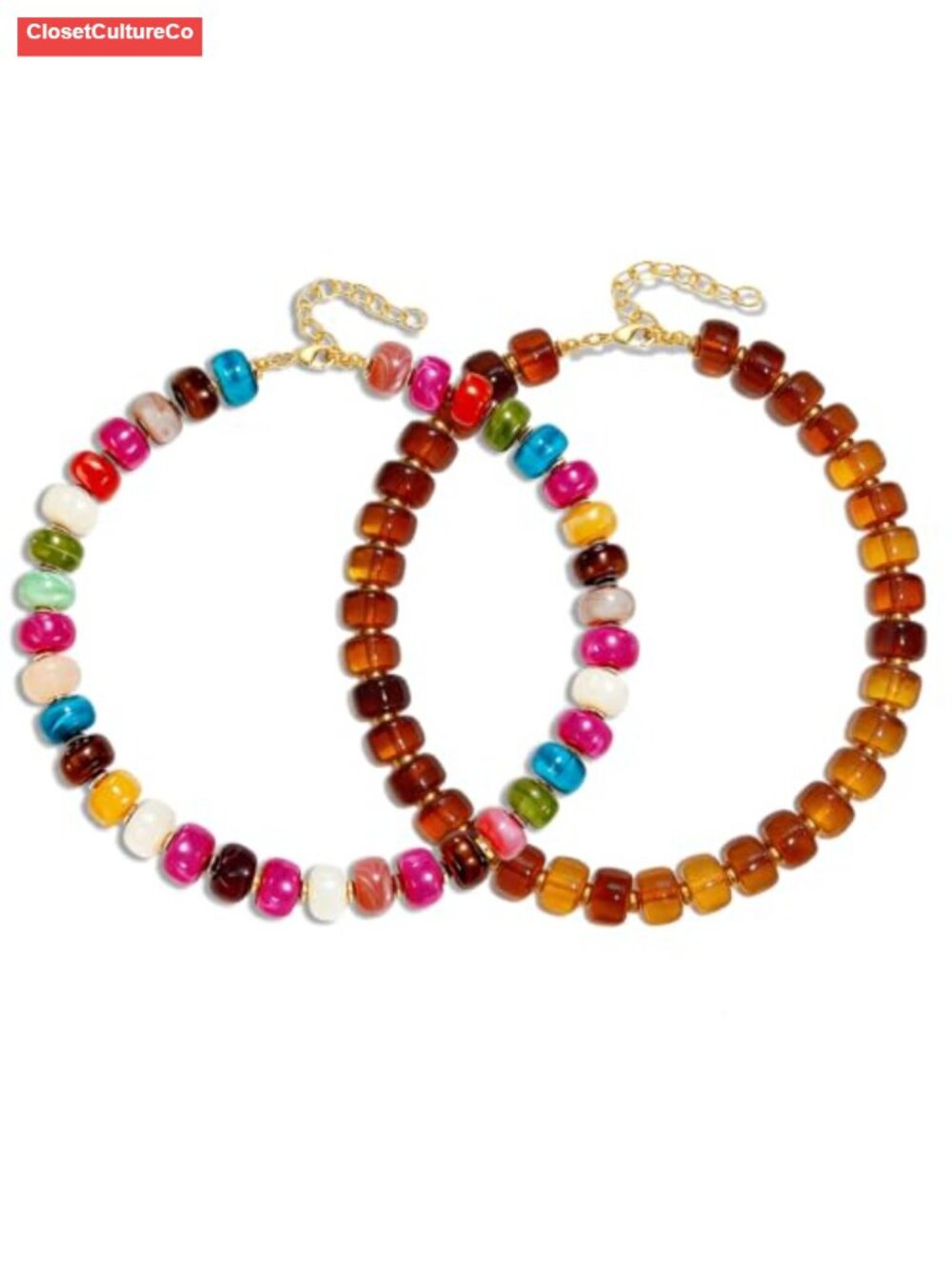 2PCS Resin Chunky Beaded Necklace Set Women Boho Beach Jewelry